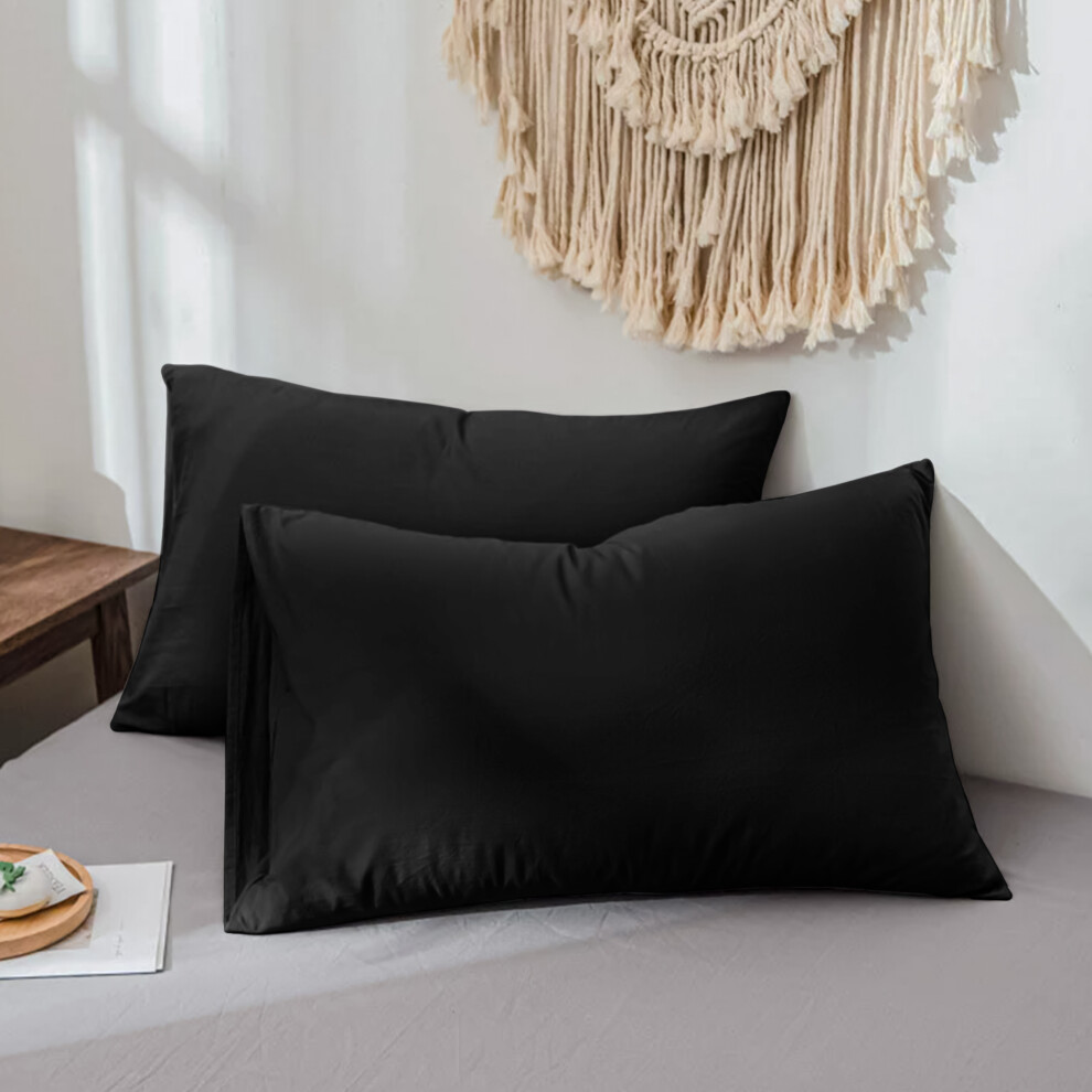 (Black, Plain Pillow Case Only) Luxury Fitted Sheet Single Double King Bed Sheets-image-OPC-P98CCD5-NEW