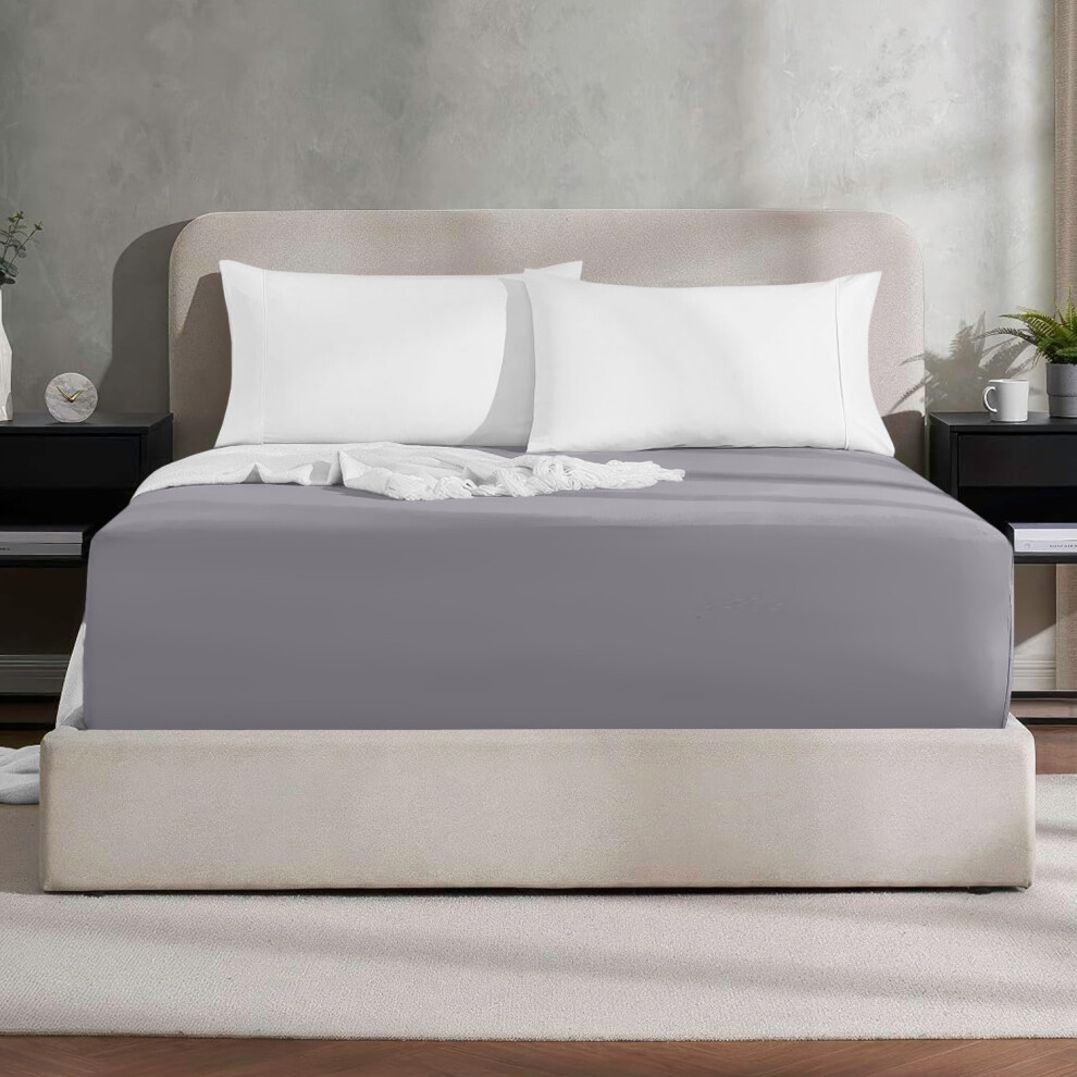 (Grey, King) Luxury Fitted Sheet Single Double King Bed Sheets