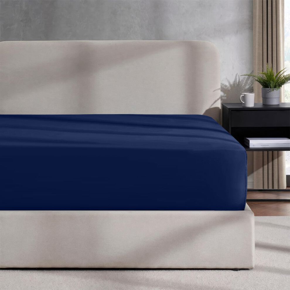 (Navy Blue, King) Luxury Fitted Sheet Single Double King Bed Sheets