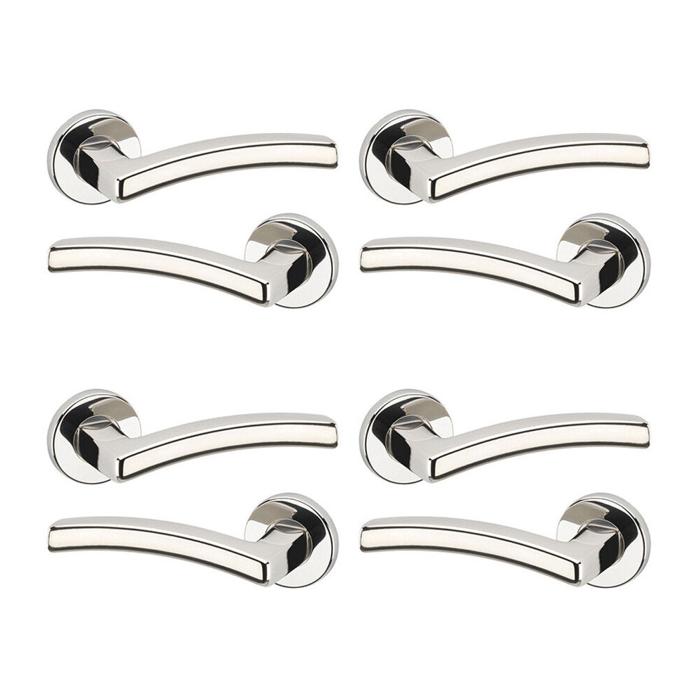 (4x Polished Nickel) Harcourt Metal Lever Latch Door Handles Set