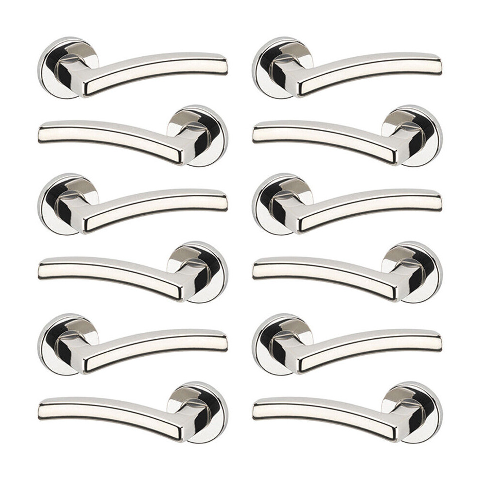 (6x Polished Nickel) Harcourt Metal Lever Latch Door Handles Set