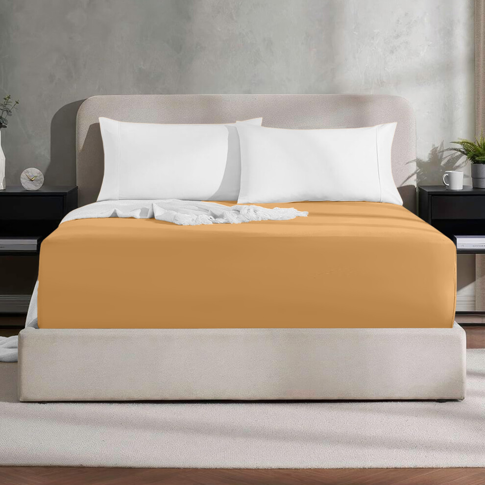 (Ochre, Single) Luxury Fitted Sheet Single Double King Bed Sheets