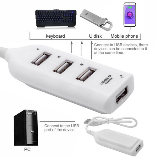 4-Port USB Hub Adapter for Laptop Receiver Computer Accessories Black 1