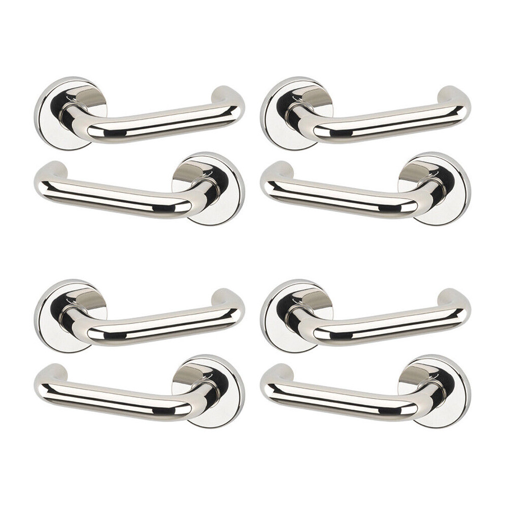 (4x Polished Nickel Rose) Return Metal Lever Latch Door Handles Set