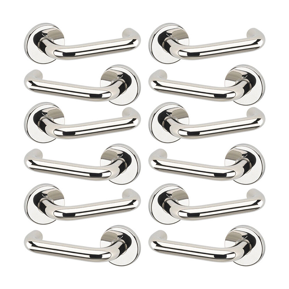 (6x Polished Nickel Rose ) Return Metal Lever Latch Door Handles Set