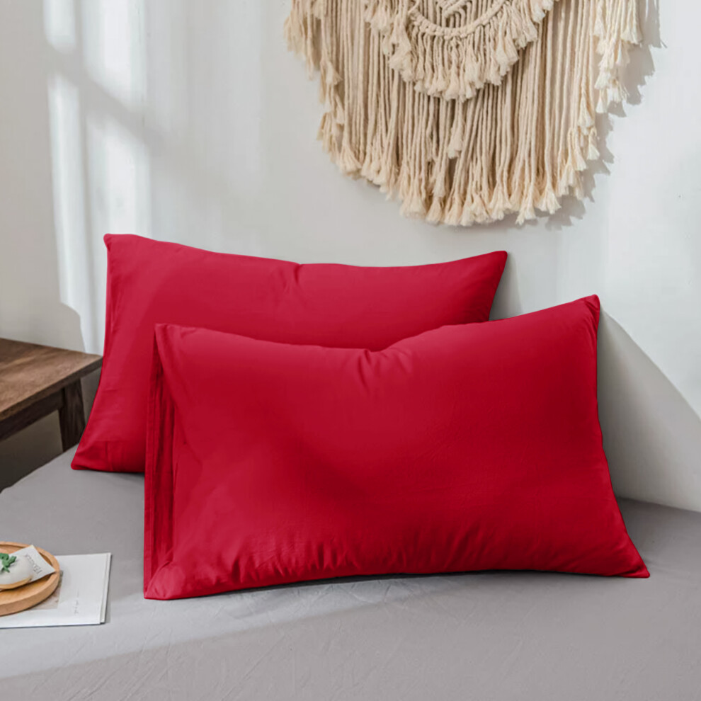 Imperial Rooms (Red, Plain Pillow Case Only) Luxury Fitted Sheet Single Double King Bed Sheets