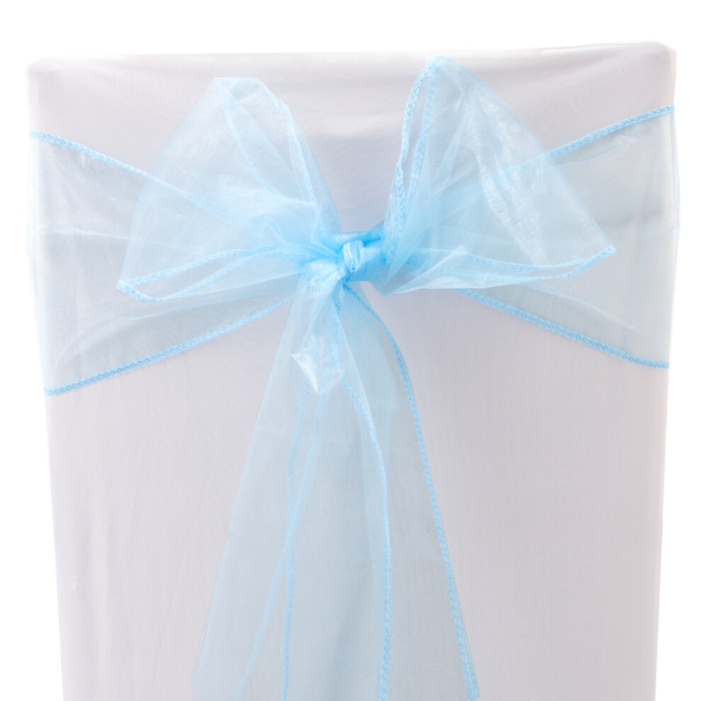 (Baby Blue, 100PCS) Time to Sparkle 17x280cm Organza Chair Sashes Wider Fuller Cover Party Decoration Bow Sashes for Wedding