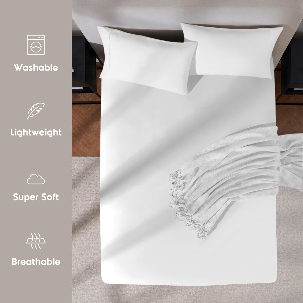 (White, Double) Luxury Fitted Sheet Single Double King Bed Sheets