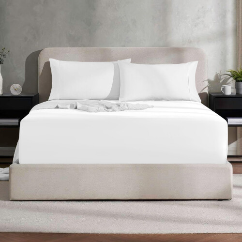 Imperial Rooms (White, Double) Luxury Fitted Sheet Single Double King Bed Sheets 2