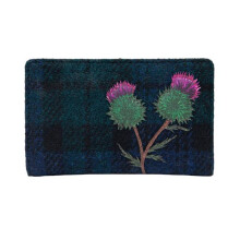 Highland Thistle Harris Tweed & Leather Flap Over Zip Around Leather Purse