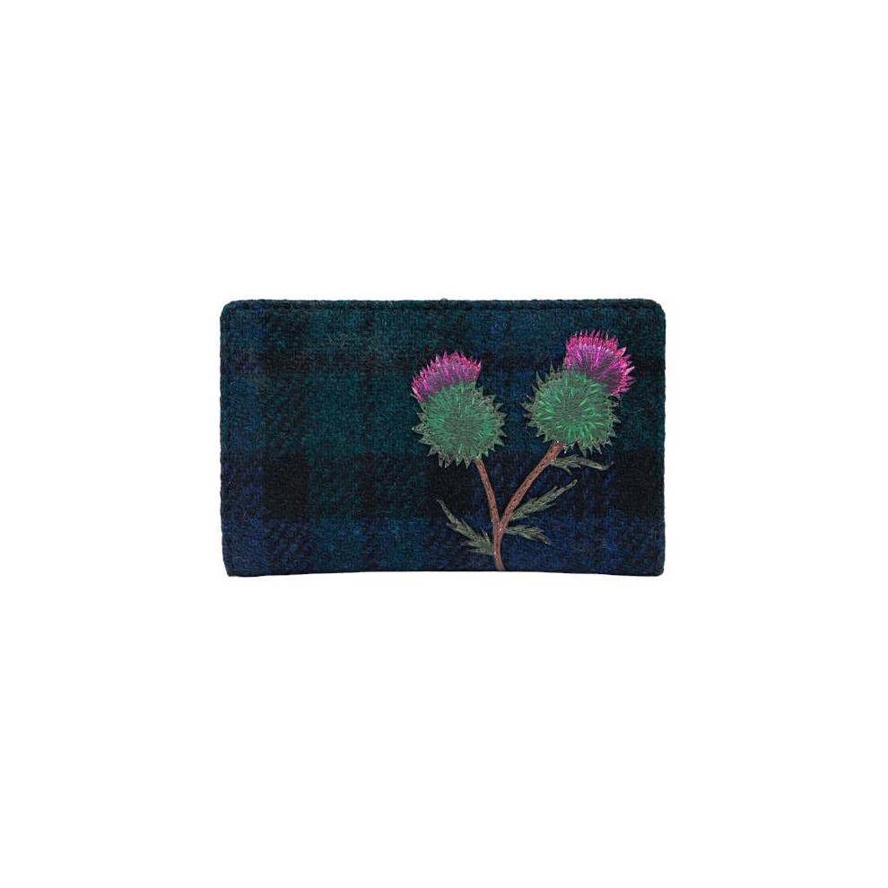 Highland Thistle Harris Tweed & Leather Flap Over Zip Around Leather Purse