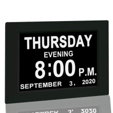 (7 Inch, Black) Digital Alarm Clock Dementia Elder Christmas Gifts Calendar Memory
