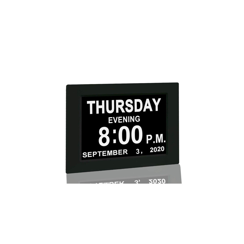 (7 Inch, Black) Digital Alarm Clock Dementia Elder Christmas Gifts Calendar Memory