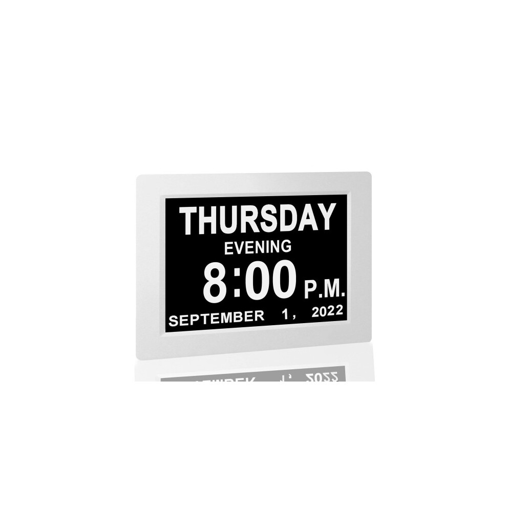 (7 Inch, White) Digital Alarm Clock Dementia Elder Christmas Gifts Calendar Memory