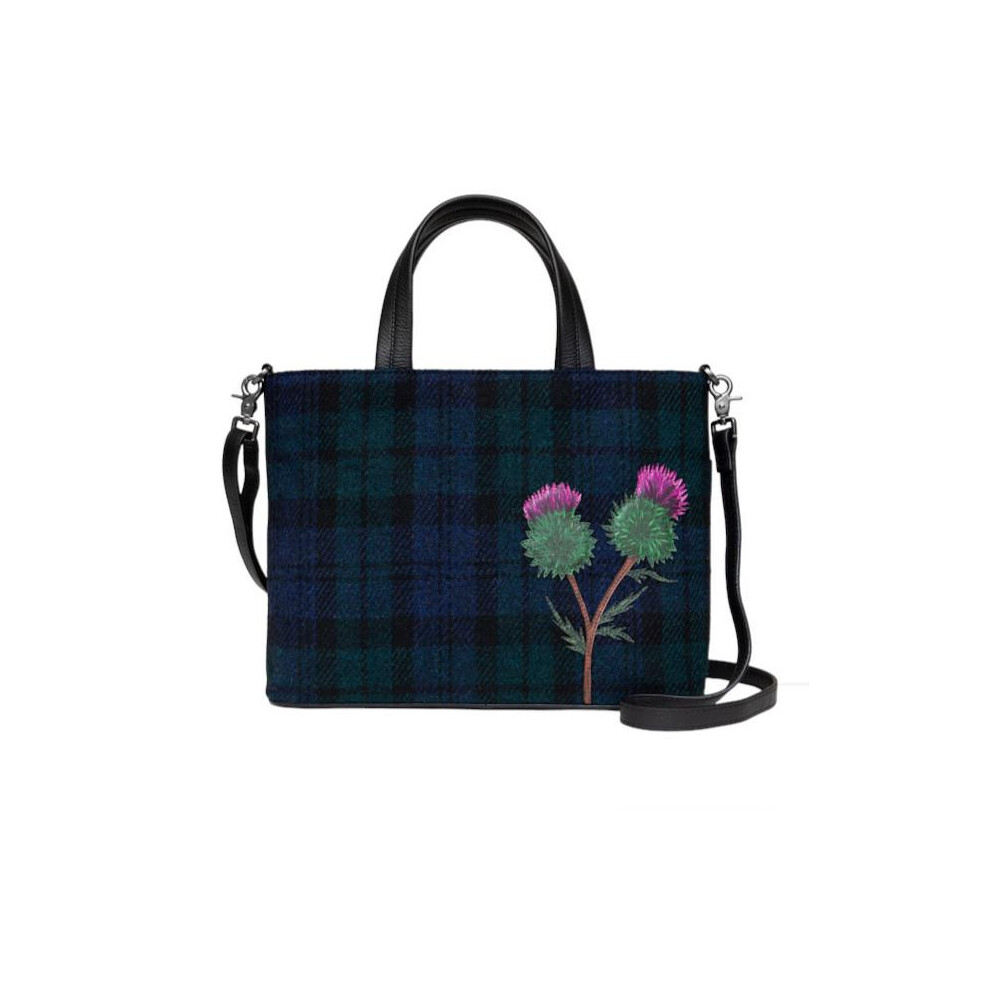 Highland Thistle Blue Harris Tweed & Leather Multiway Grab Bag