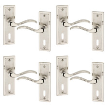 (4x Satin Nickel Bathroom) Porto Metal Lever Latch Door Handles Set