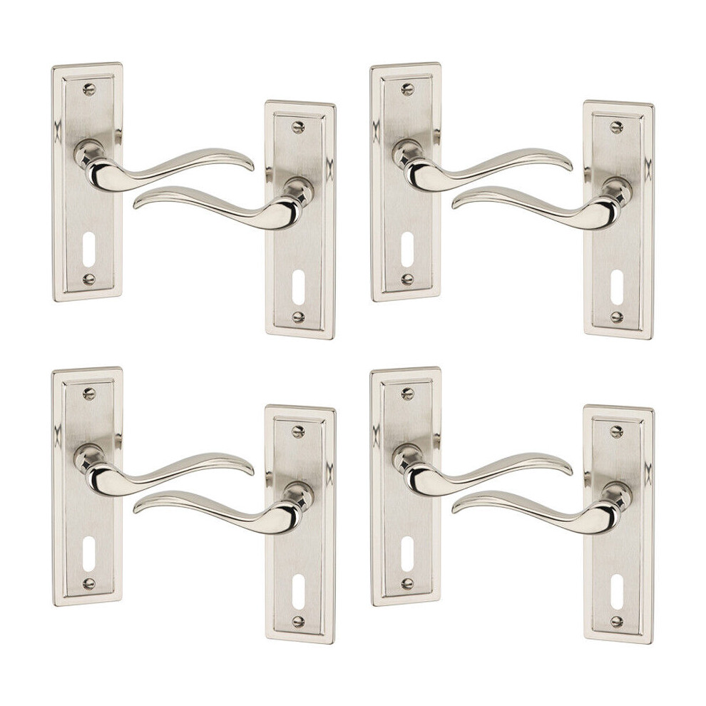 (4x Satin Nickel Bathroom) Porto Metal Lever Latch Door Handles Set