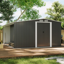10.83 x 8 ft Metal Shed Garden Storage Shed Apex Roof Double Door with 9.8 x 2.1 ft Outdoor Log Storage Store, Anthracite