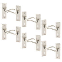 (6x Satin Nickel Bathroom) Porto Metal Lever Latch Door Handles Set