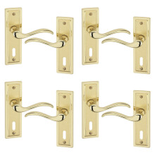 (4x Polished Brass Keyhole) Porto Metal Lever Latch Door Handles Set