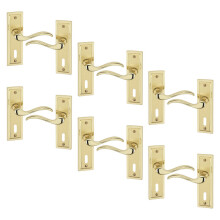 (6x Polished Brass Keyhole) Porto Metal Lever Latch Door Handles Set
