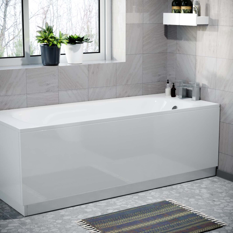 Nes Home  1700mm White Gloss Bath Front Panel PVC + Plinth 15mm Thickness