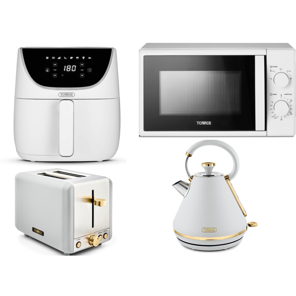 Tower Cavaletto White Kettle Toaster 700W Microwave & 6L Air Fryer Set