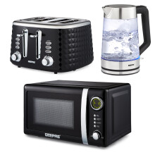 GEEPAS Electric Kettle 4 Slice Bread Toaster & Microwave Kitchen Set