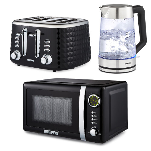 GEEPAS GEEPAS Electric Kettle 4 Slice Bread Toaster & Microwave Kitchen Set
