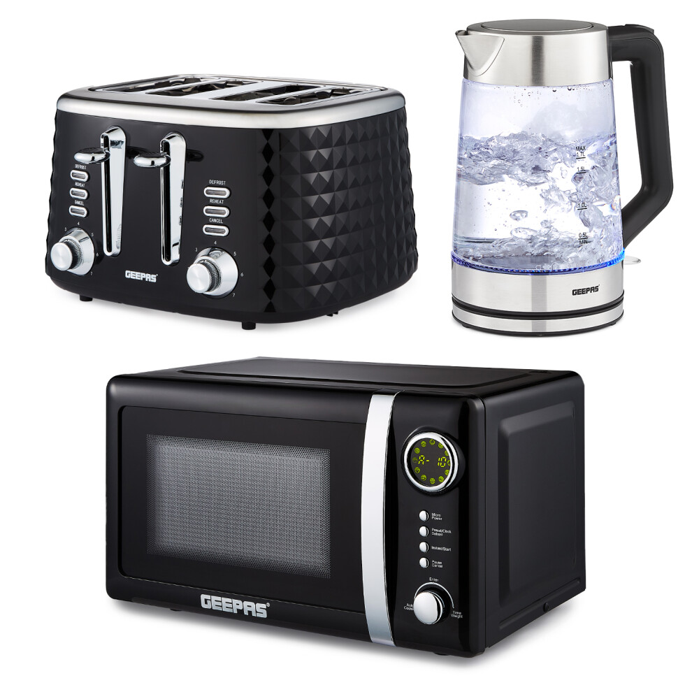 GEEPAS Electric Kettle 4 Slice Bread Toaster & Microwave Kitchen Set
