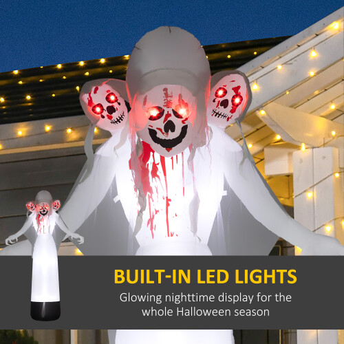 Outsunny Outsunny 8.9FT Tall Halloween Inflatable Three-Head Witch Ghost Decoration 2