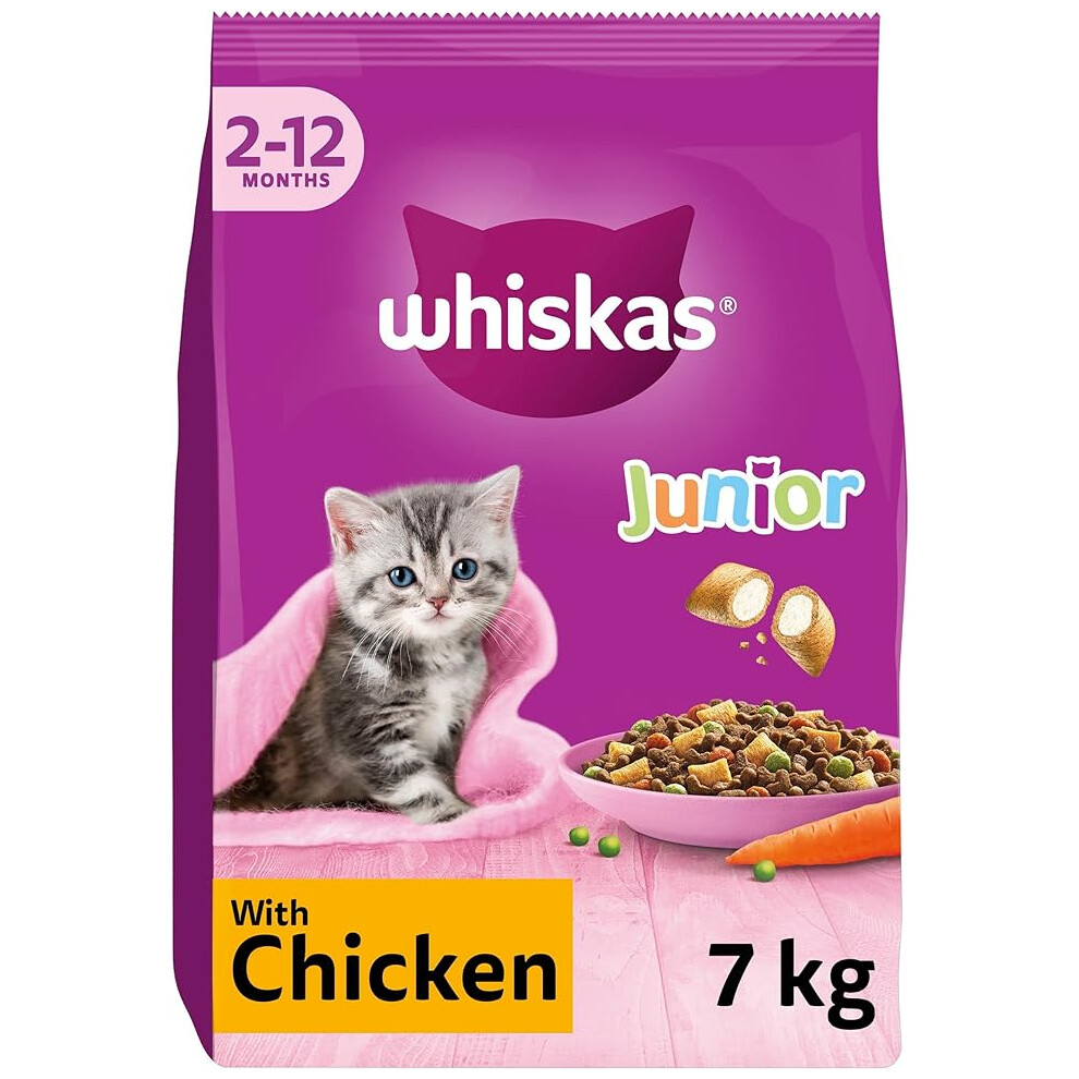 Whiskas Junior Chicken 7 kg Bag, Kitten Cat Dry Food - Pack May Vary