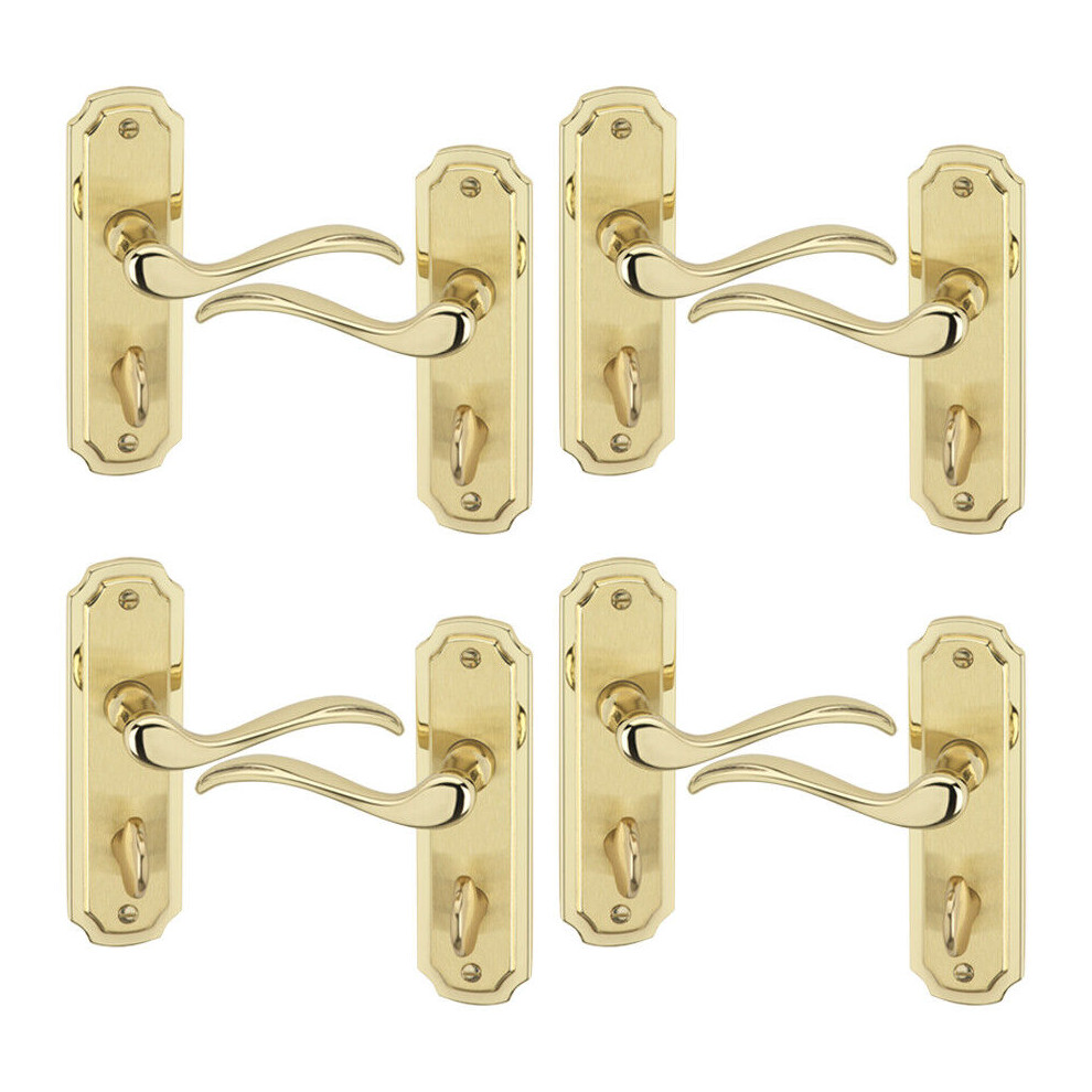 (4x Polished Brass Bathroom) Constance Metal Lever Latch Door Handles Set