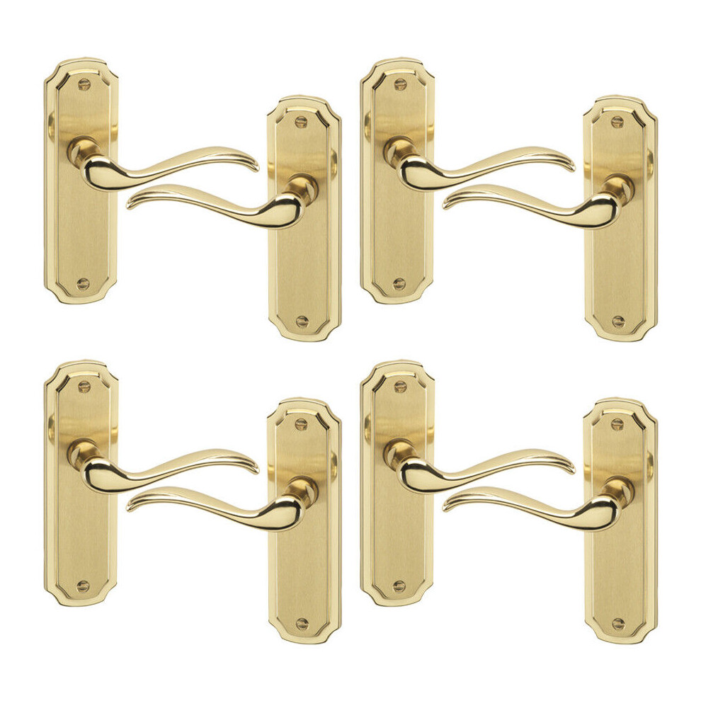 (4x Polished Brass Plain) Constance Metal Lever Latch Door Handles Set