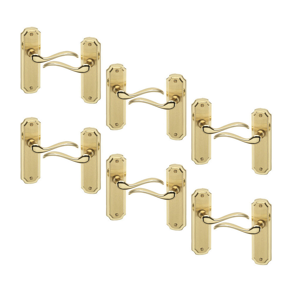 (6x Polished Brass Plain) Constance Metal Lever Latch Door Handles Set