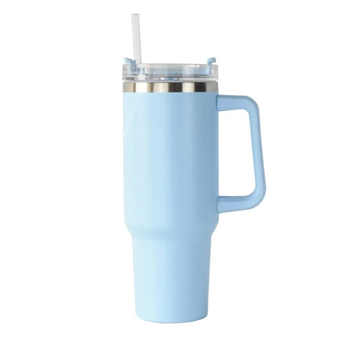 (SKY BLUE) 40oz Stainless Steel Tumbler with Handle & Straw