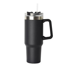 (BLACK) 40oz Stainless Steel Tumbler with Handle & Straw