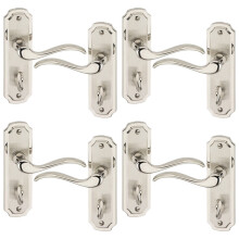 (4x Satin Nickel Bathroom) Constance Metal Lever Latch Door Handles Set