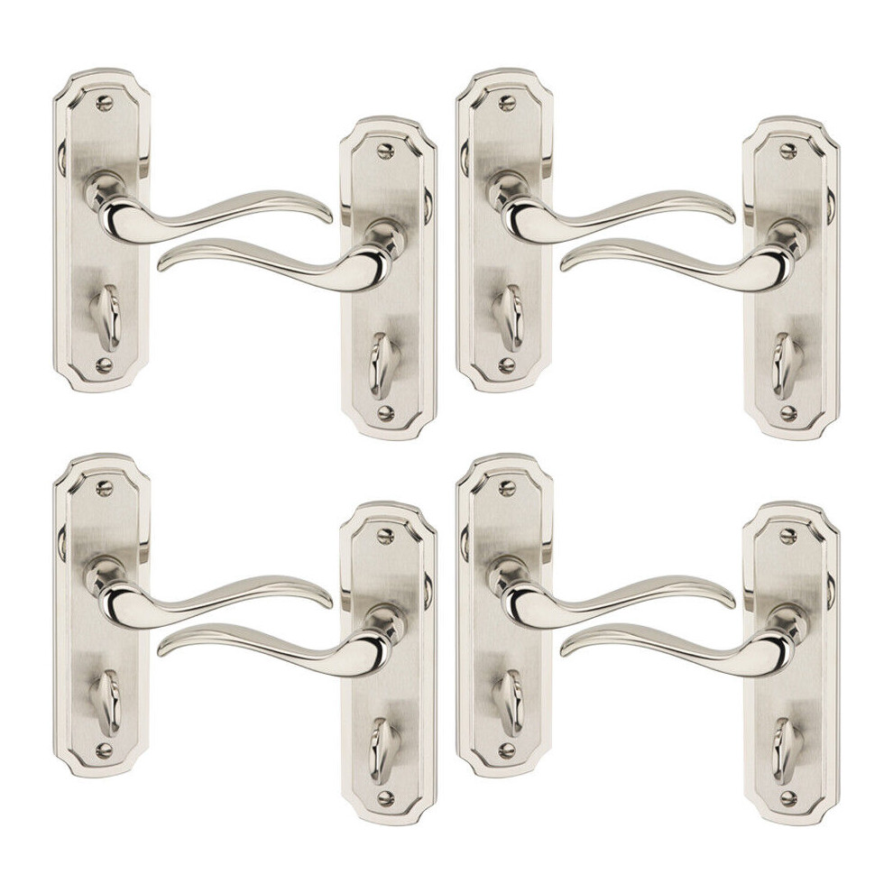 (4x Satin Nickel Bathroom) Constance Metal Lever Latch Door Handles Set