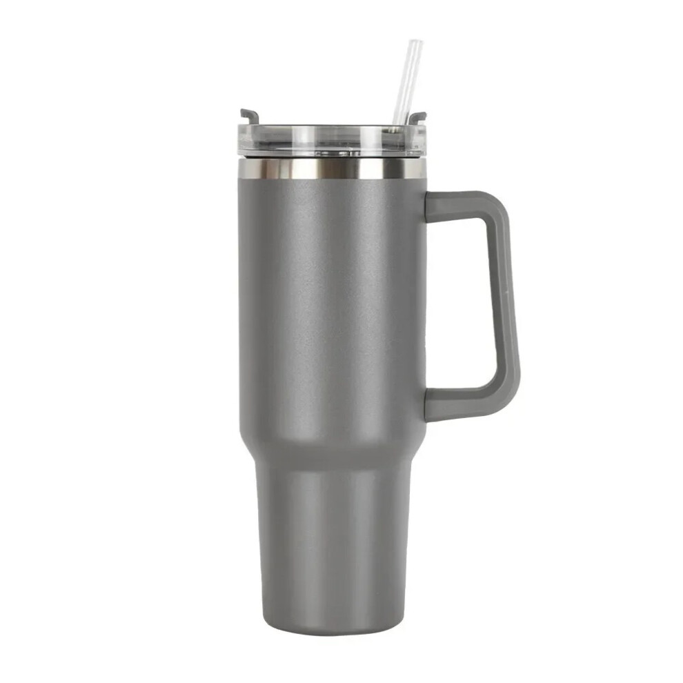 (GREY) 40oz Stainless Steel Tumbler with Handle & Straw