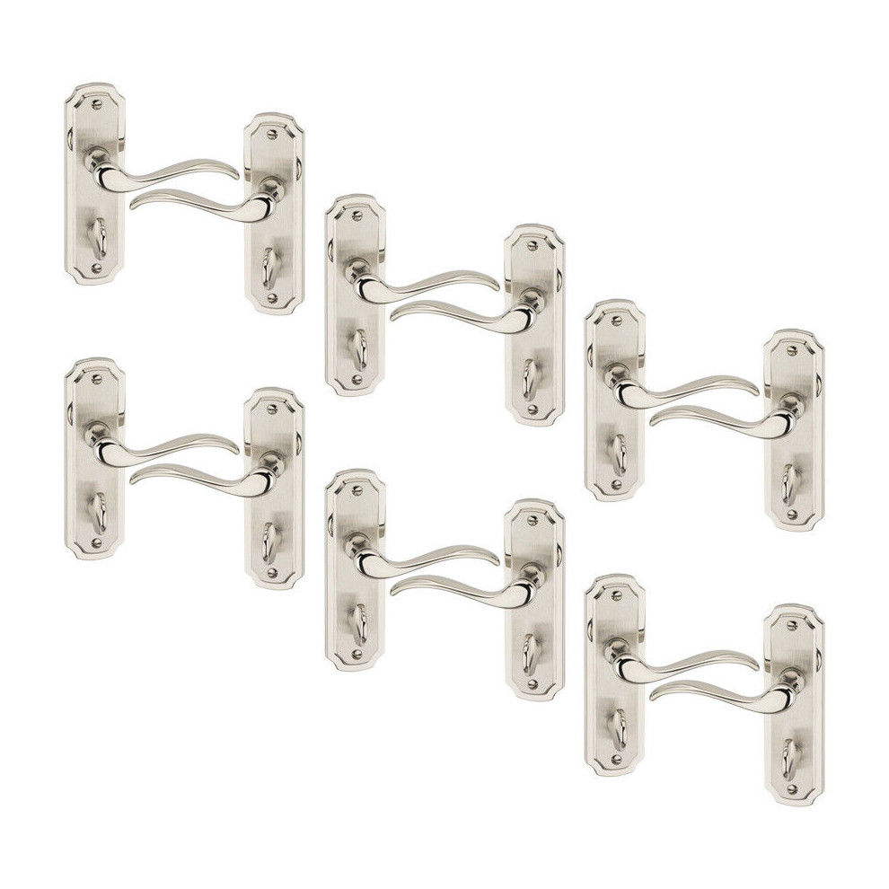 Urbn Living (6X Satin Nickel Bathroom) Constance Metal Lever Latch Door Handles Set