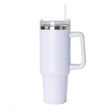 (WHITE) 40oz Stainless Steel Tumbler with Handle & Straw