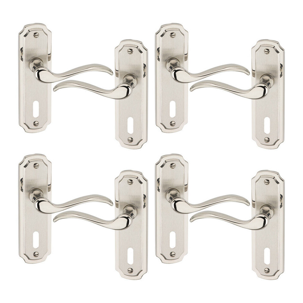 (4x Satin Nickel Keyhole) Constance Metal Lever Latch Door Handles Set