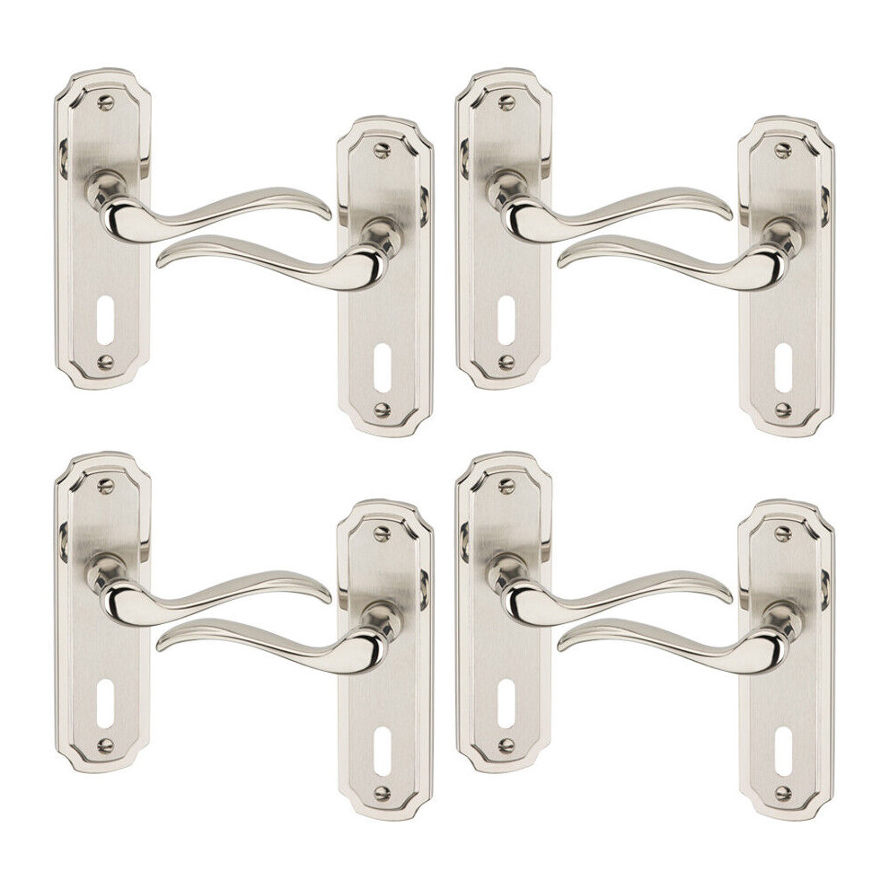 Urbn Living (4X Satin Nickel Keyhole) Constance Metal Lever Latch Door Handles Set