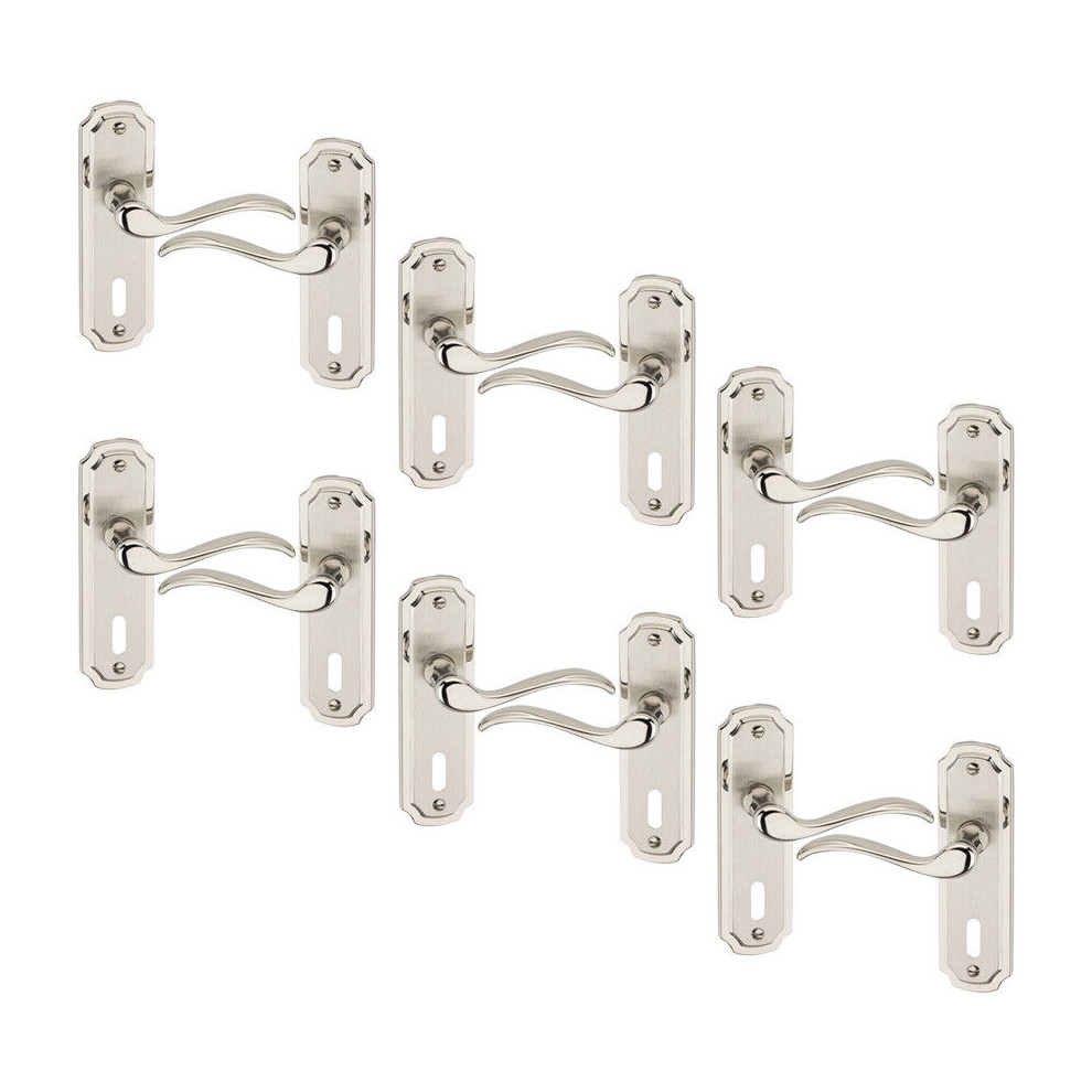 Urbn Living (6X Satin Nickel Keyhole) Constance Metal Lever Latch Door Handles Set