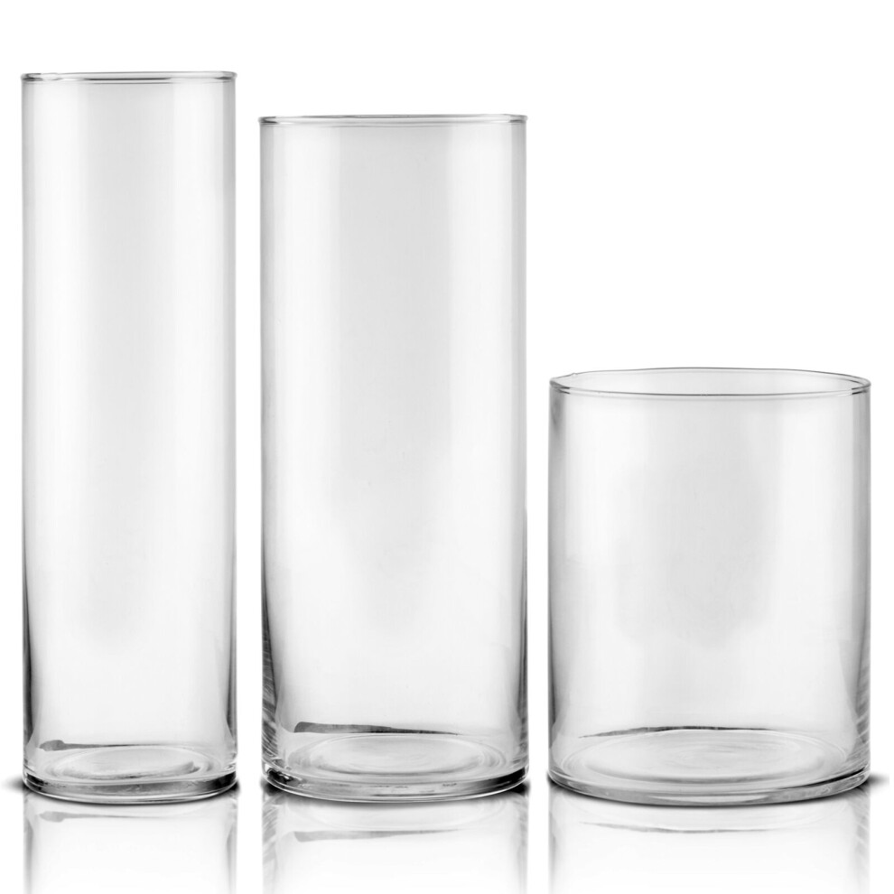 3Pc Cylinder Hurricane Candle Holder Glass Tea Light Flower Vase