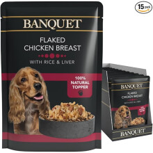 HiLife Banquet - Wet Dog Food - Flaked Chicken Breast, Rice, Liver - 100% Natural Ingredients, 15 Pouches x 100g