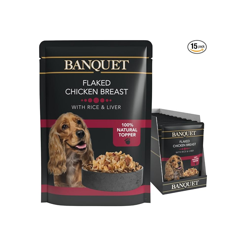 HiLife Banquet - Wet Dog Food - Flaked Chicken Breast, Rice, Liver - 100% Natural Ingredients, 15 Pouches x 100g