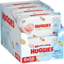 Huggies Pure Extra Care, Baby Wipes 8 Packs (448 Wipes Total) Fragrance Free Wet Wipes for Sensitive Skin 99 Percent Pure Water with Natural Fibres