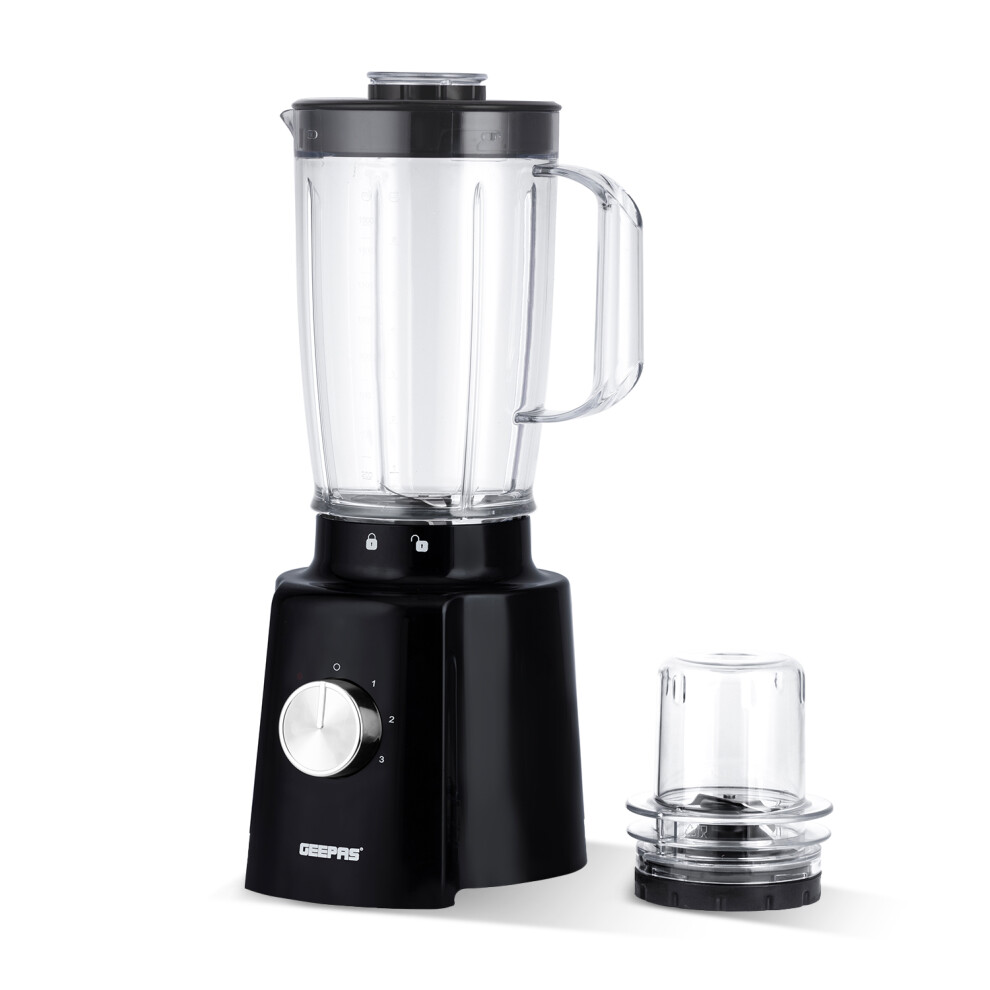 (Black) GEEPAS 2-in-1 Food Jug Blender | 1.6L Juice Jar & 100G Mini Coffee Spice Grinder | 4-Leaf Stainless-Steel Blades 3 Speed & Pulse Safety Lock-image-OPC-PF998K2-NEW